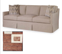 Load image into Gallery viewer, Luke Sofa // W: 89 in D: 37 in H: 36 in - Face Fabric: Osborne and Little Lavenham F7760-07 (25 yards); Tape Along Bottom of Skirt: Samuel and Sons Aspen Maze Border in Adobe BT-60019-07 9 Yards)